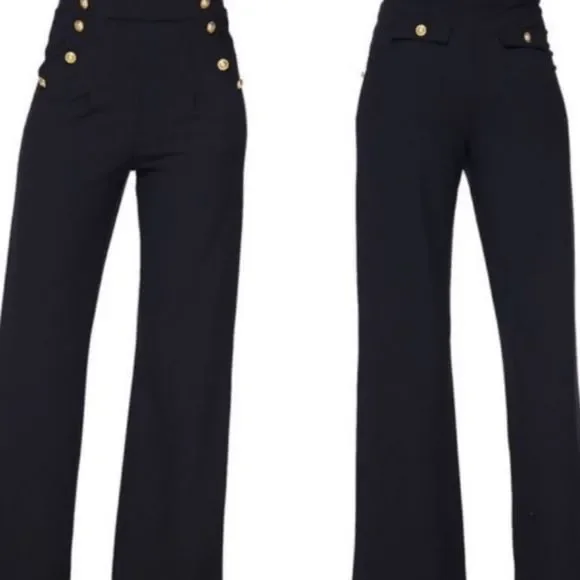 Sailor Style with Gold Buttons Wide Leg Pants Size Small Only - Picture 2 of 3